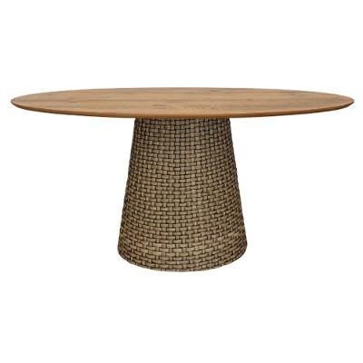 Mesa De Jantar Cone Oval 198x122 Cm Tampo Antíqua Base Fibra Sintética Cor Marrom