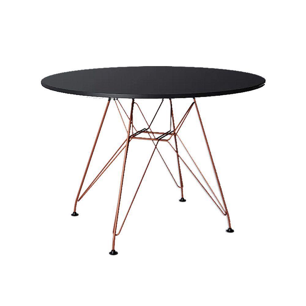 Mesa Eiffel Redonda 90Cm Tampo De Madeira Preto Com Base De Ferro Cobre - Cor: Preto - 1