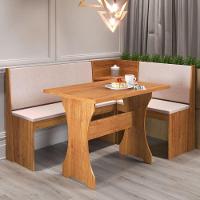 Mesa Com Banco Canto Estofado Golden Mel Tecido Linho Amendoa Viero Mel / Amendoa - 4