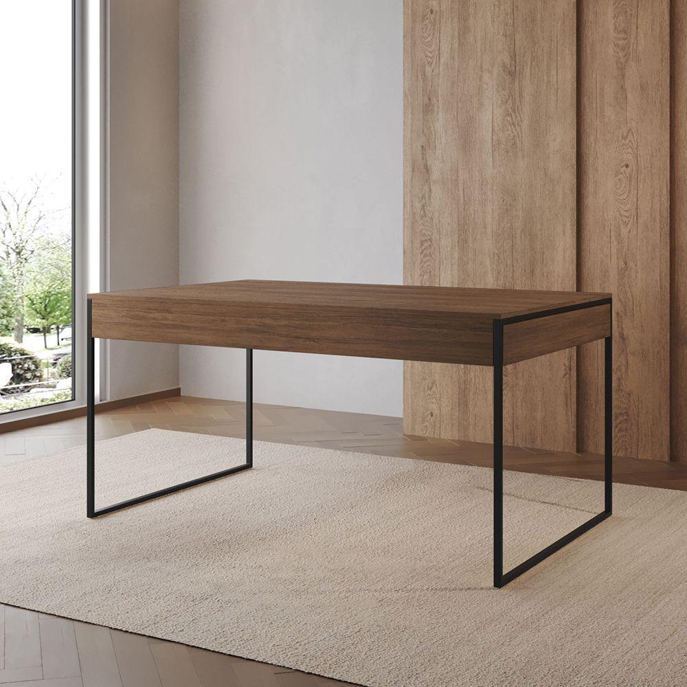 Mesa Jantar Industrial Retangular Amêndoa 137X90Cm Base Ferro Preto Cor: Amendoa - 1
