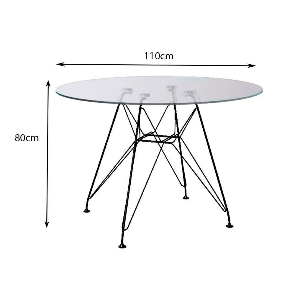 Mesa Eiffel Redonda 110Cm Tampo De Vidro Com Base De Ferro Preto - Cor: Preto - 2