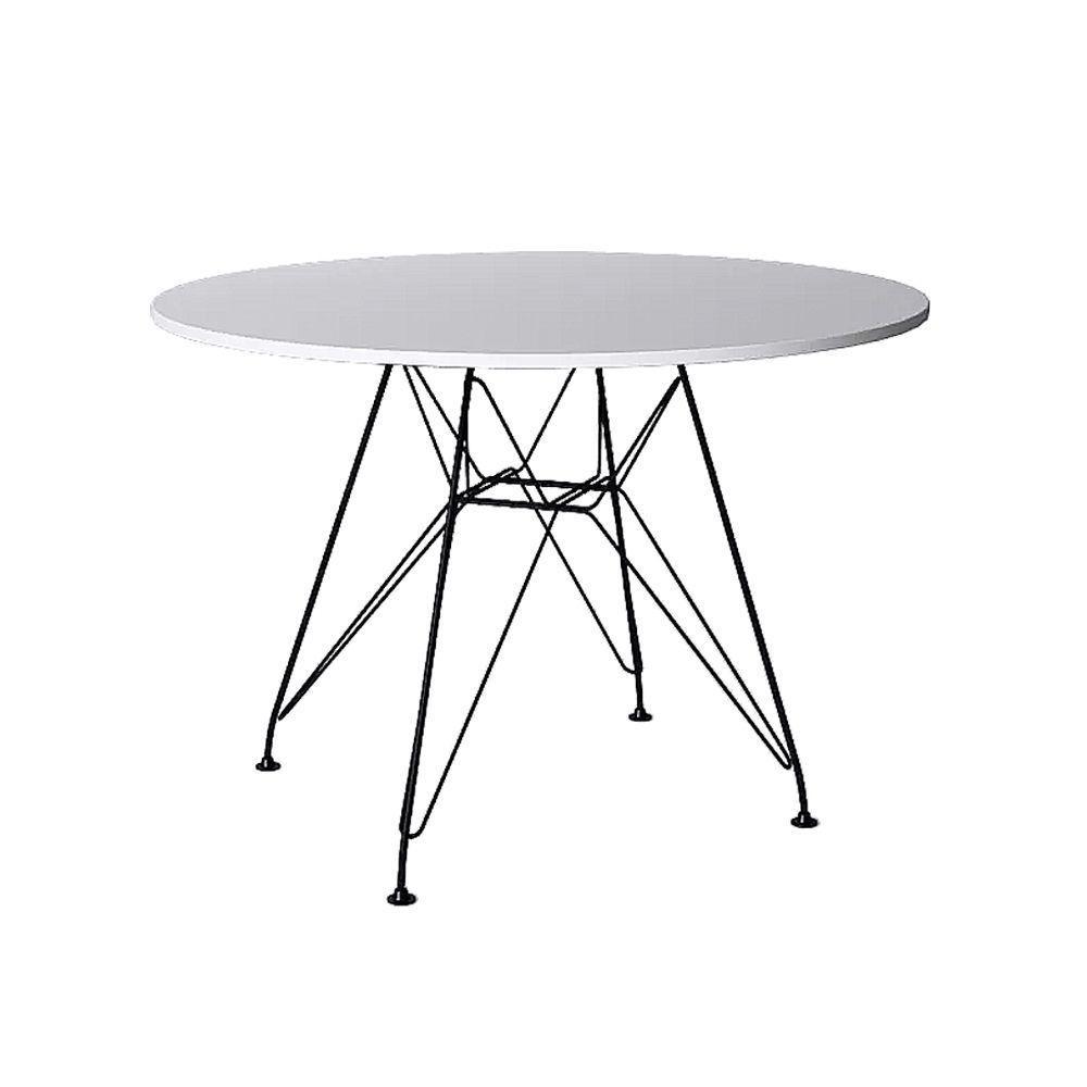 Mesa Eiffel Redonda 90Cm Tampo De Madeira Branco Com Base De Ferro Preto - Cor: Branco - 1