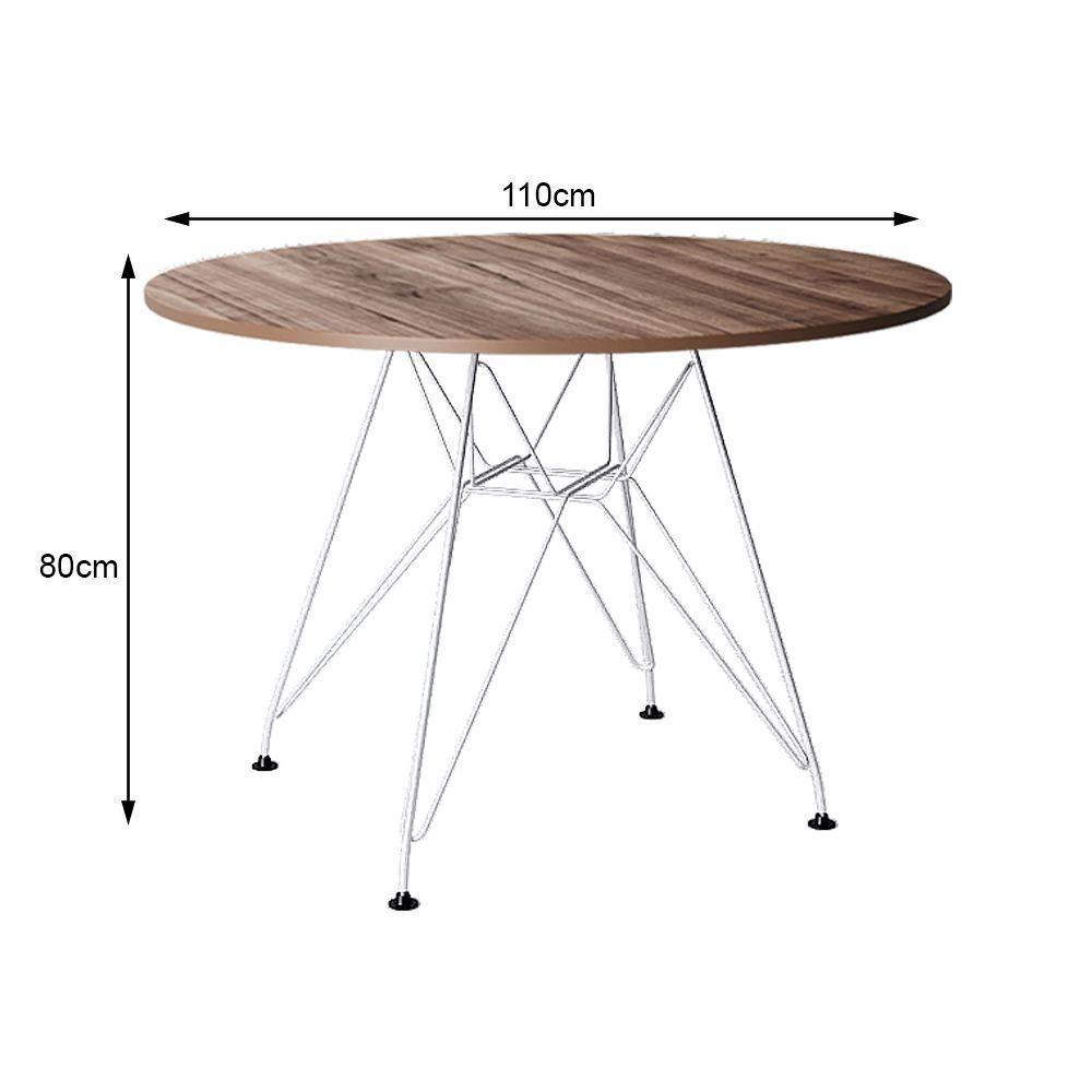 Mesa Eiffel Redonda 110Cm Tampo De Madeira Amendôa Com Base De Ferro Branco - Cor: Marrom - 2
