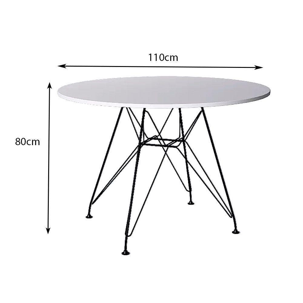 Mesa Eiffel Redonda 110Cm Tampo De Madeira Branco Com Base De Ferro Preto - Cor: Branco - 2