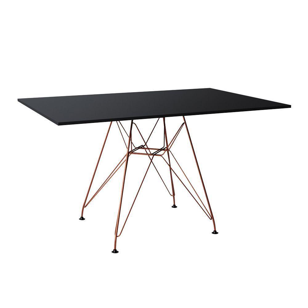 Mesa Eiffel Retangular 120X75 Tampo De Madeira Preto Com Base De Ferro Cobre - 1
