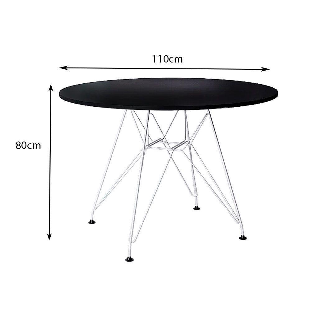 Mesa Eiffel Redonda 110Cm Tampo De Madeira Preto Com Base De Ferro Branco - 2