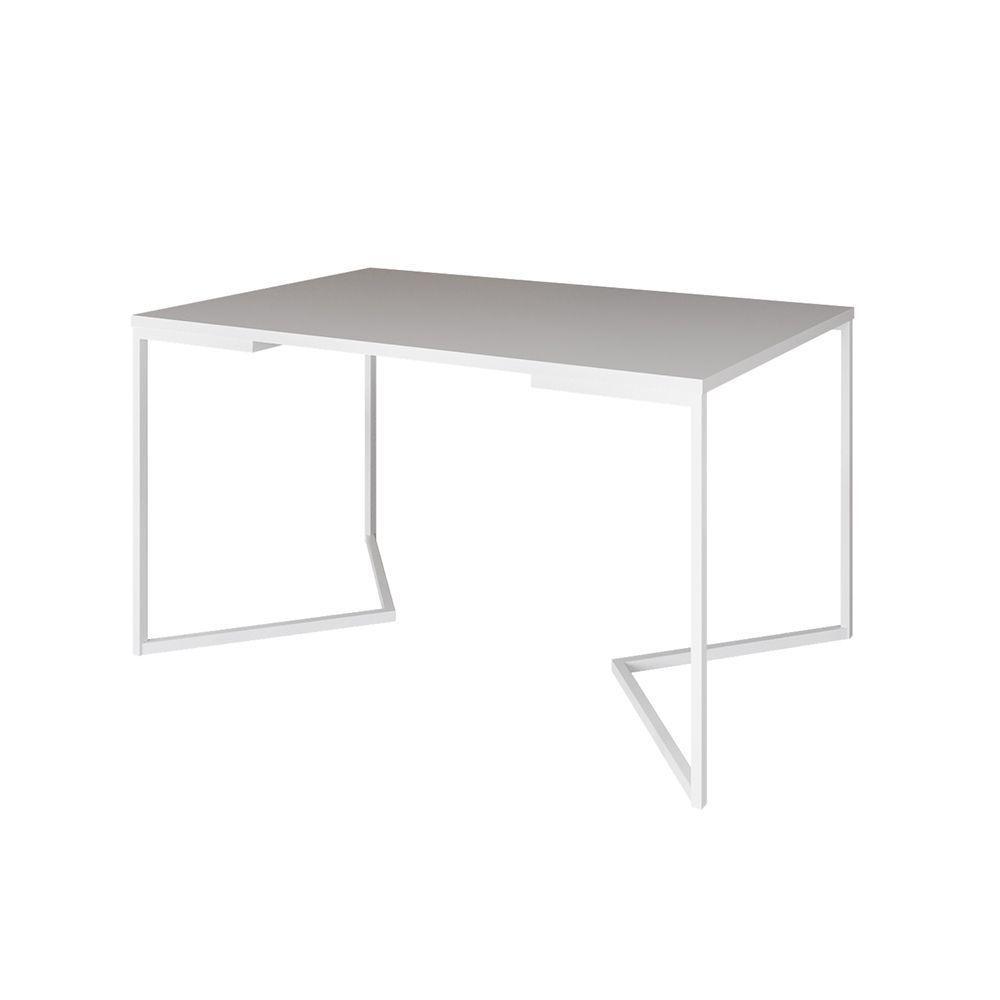 Mesa Jantar Industrial Branca Retangular 137X90Cm Base V Ferro Branco Cor: Branco - 1