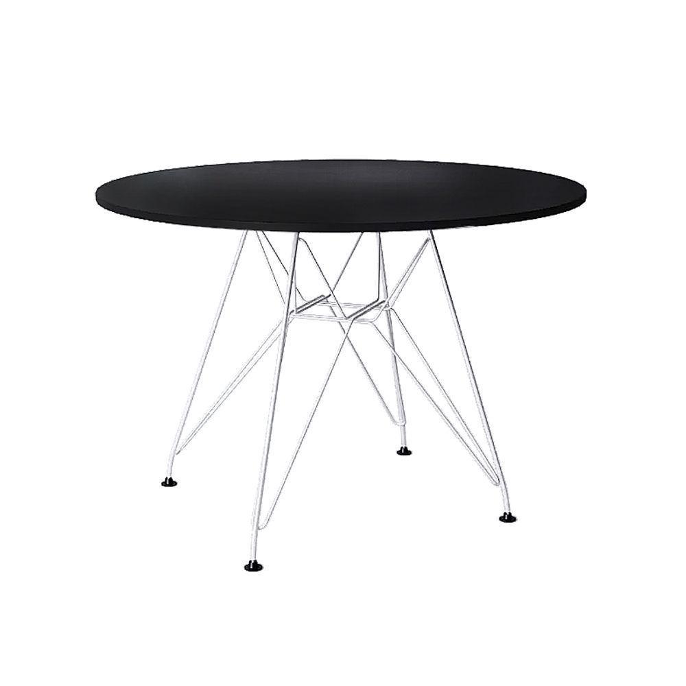 Mesa Eiffel Redonda 110Cm Tampo De Madeira Preto Com Base De Ferro Branco - Cor: Preto - 1