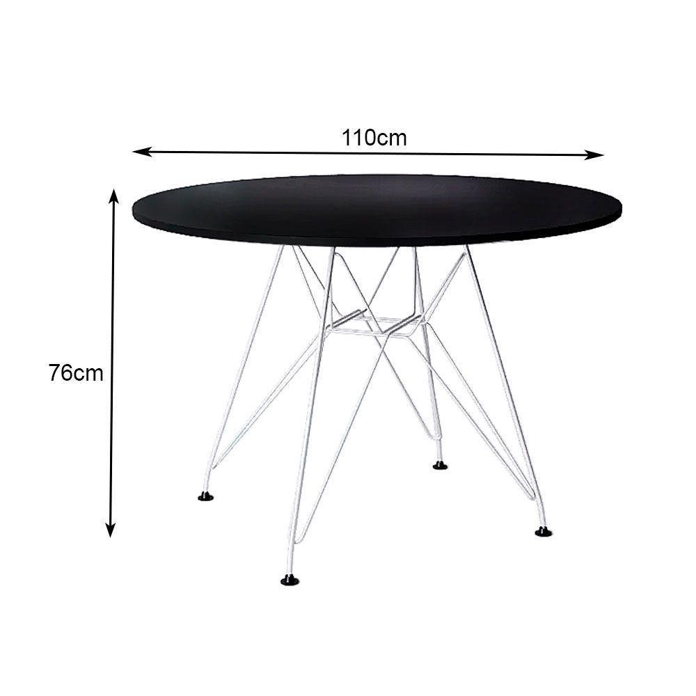 Mesa Eiffel Redonda 110Cm Tampo De Madeira Preto Com Base De Ferro Branco - Cor: Preto - 2
