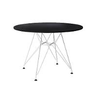 Mesa Eiffel Redonda 110Cm Tampo De Madeira Preto Com Base De Ferro Branco - Cor: Preto - 1