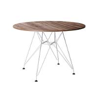 Mesa Eiffel Redonda 110Cm Tampo De Madeira Amendôa Com Base De Ferro Branco - Cor: Marrom - 1