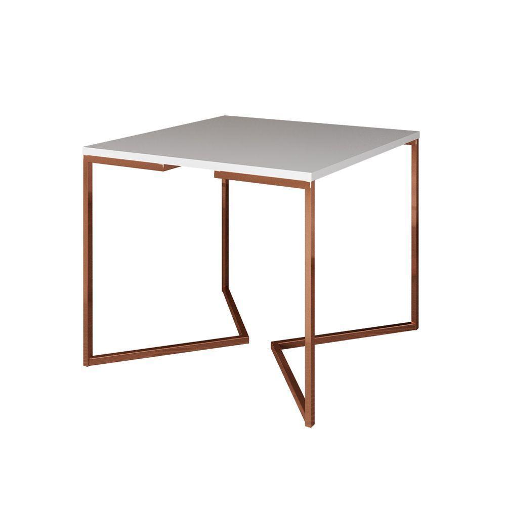 Mesa Jantar Industrial Branca Quadrada 90Cm Base Cobre V Cor: Branco - 1