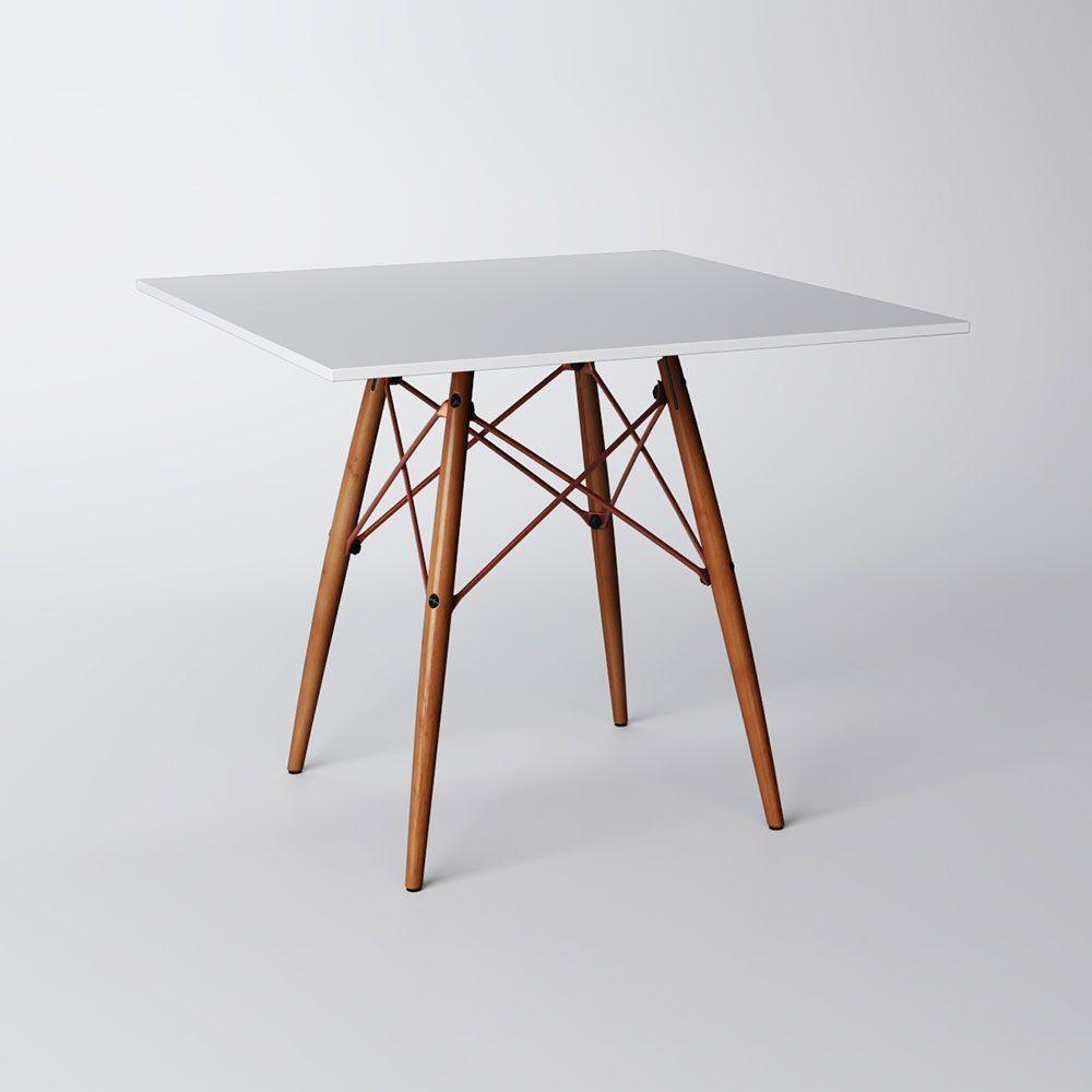 Mesa Eiffel Cobre Tampo De Madeira Quadrado 90Cm Branco - 1