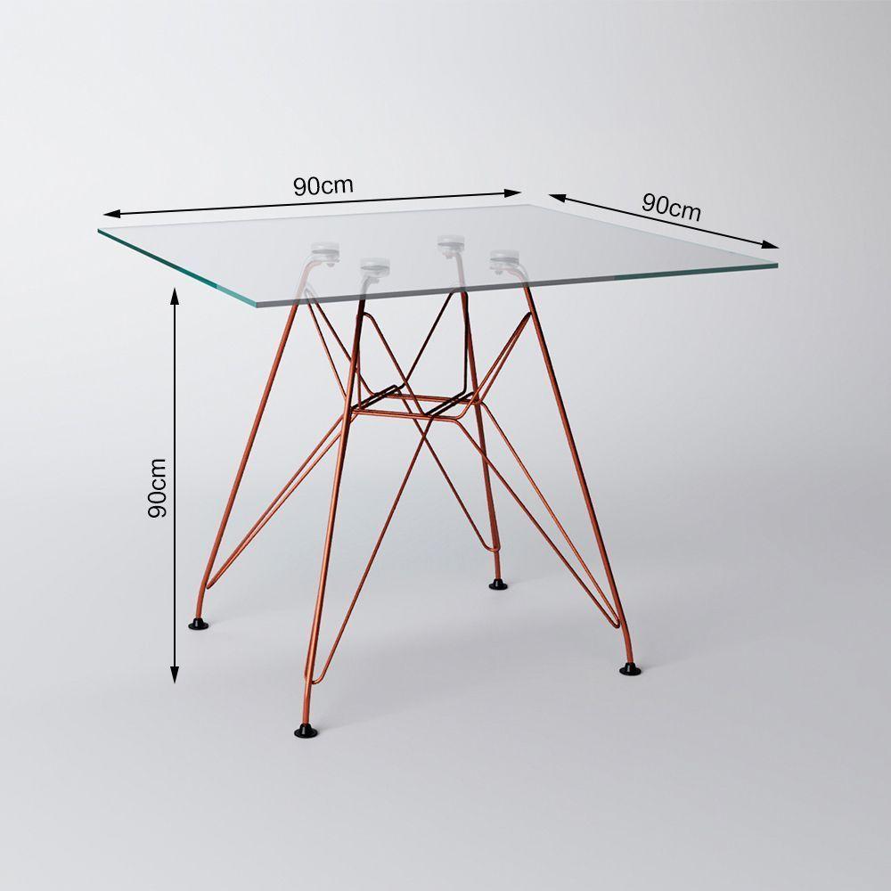 Mesa Eiffel Quadrada 90Cm Tampo De Vidro Com Base De Ferro Cobre Cor: Marrom - 2