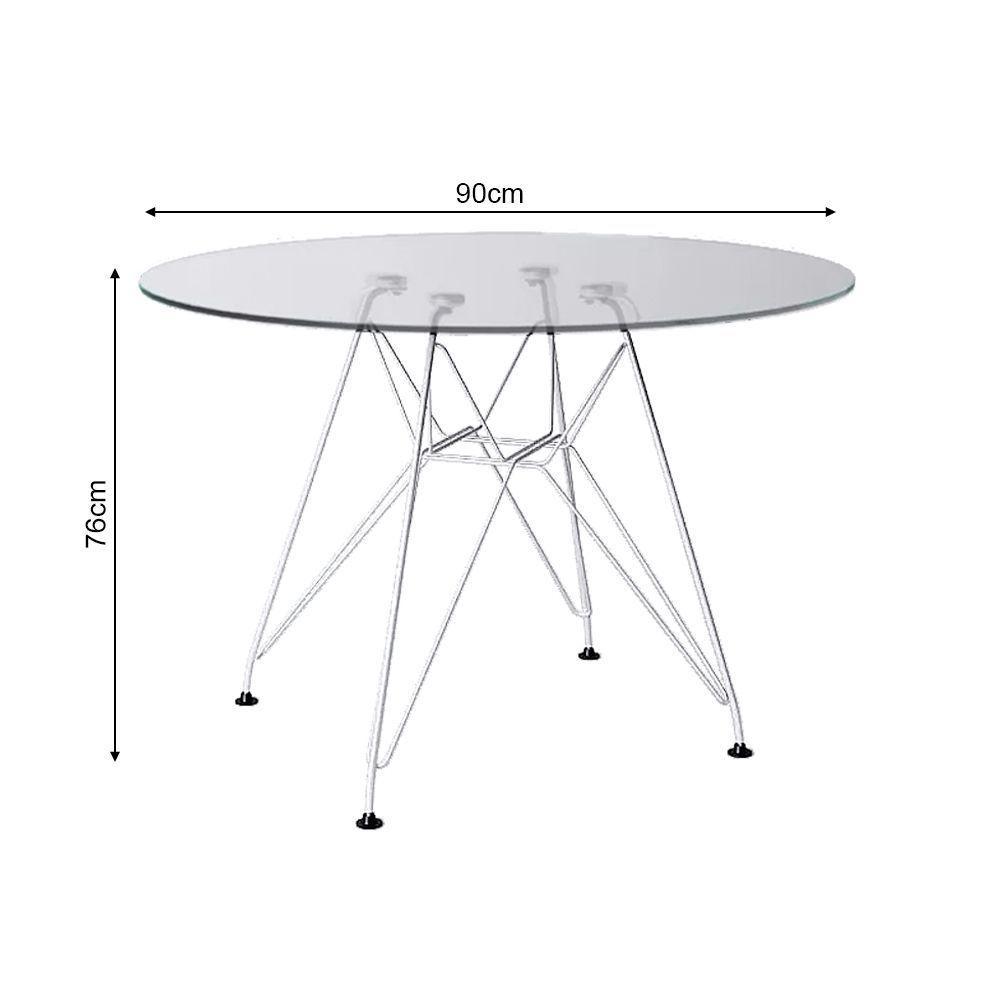 Mesa Eiffel Redonda 90Cm Tampo De Vidro Com Base De Ferro Branco - Cor: Branco - 2