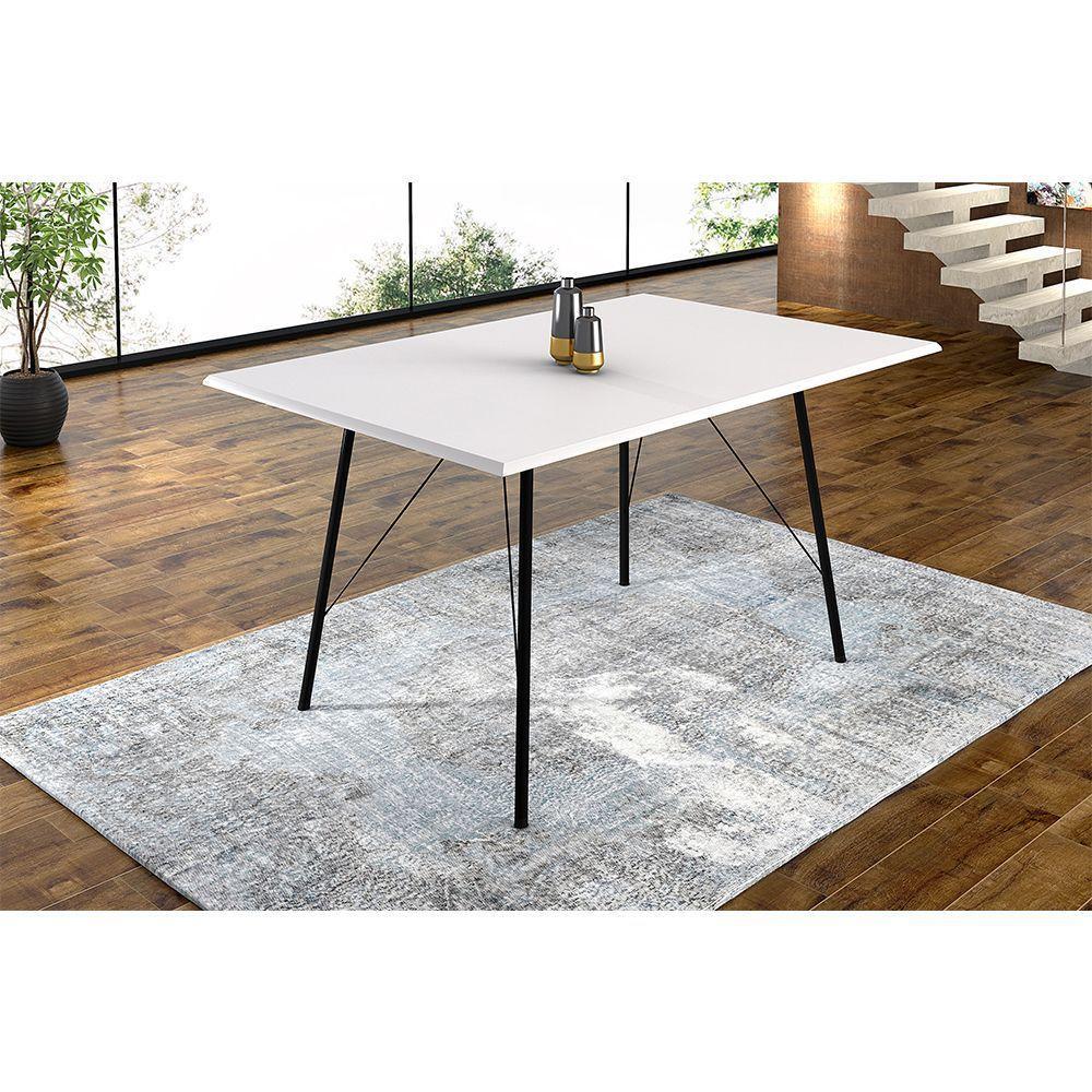Mesa Sala De Jantar Preto 120X75Cm Tampo Branco Branco - 1