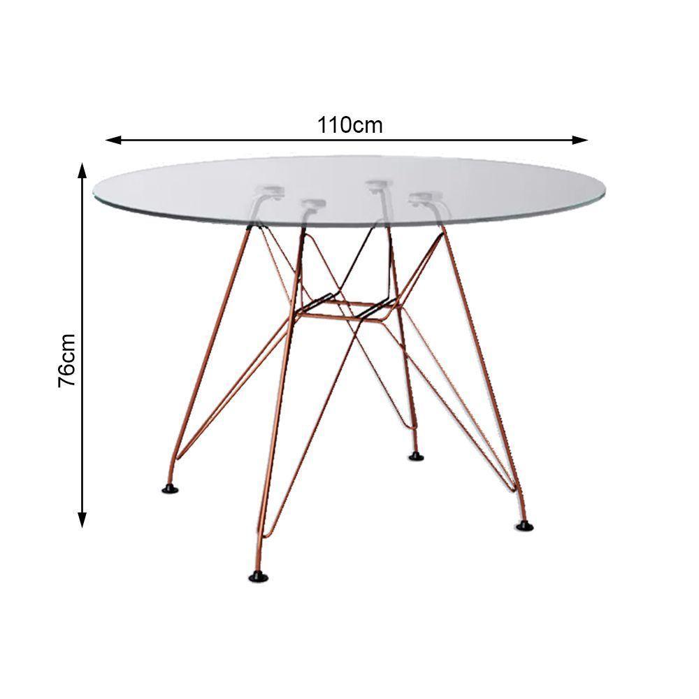 Mesa Eiffel Redonda 110Cm Tampo De Vidro Com Base De Ferro Cobre - Cor: Marrom - 2