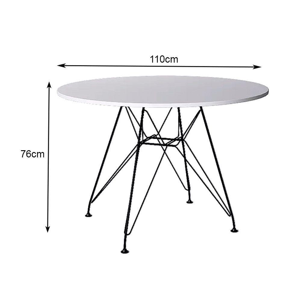 Mesa Eiffel Redonda 110Cm Tampo De Madeira Branco Com Base De Ferro Preto - Cor: Branco - 2