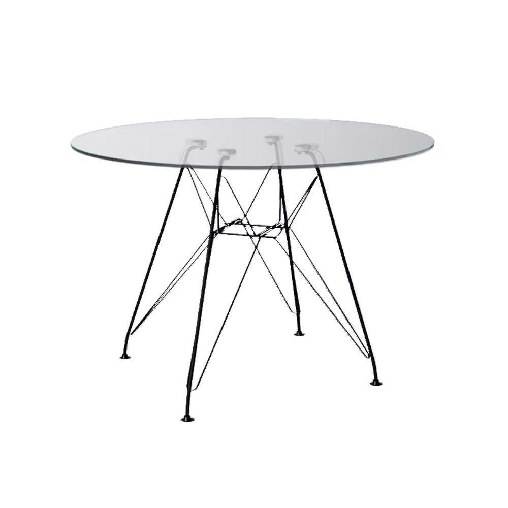 Mesa Eiffel Redonda 90Cm Tampo De Vidro Com Base De Ferro Preto - Cor: Preto - 1