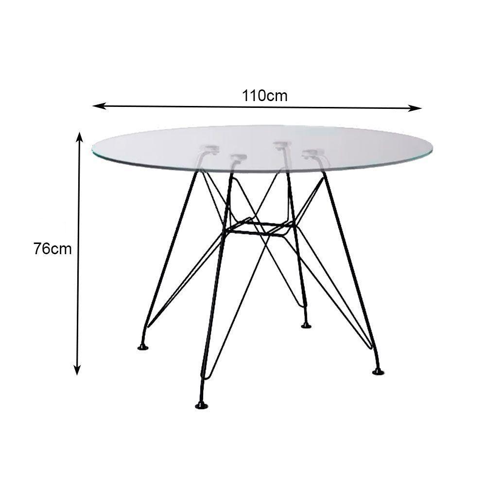 Mesa Eiffel Redonda 110Cm Tampo De Vidro Com Base De Ferro Preto - Cor: Branco - 2