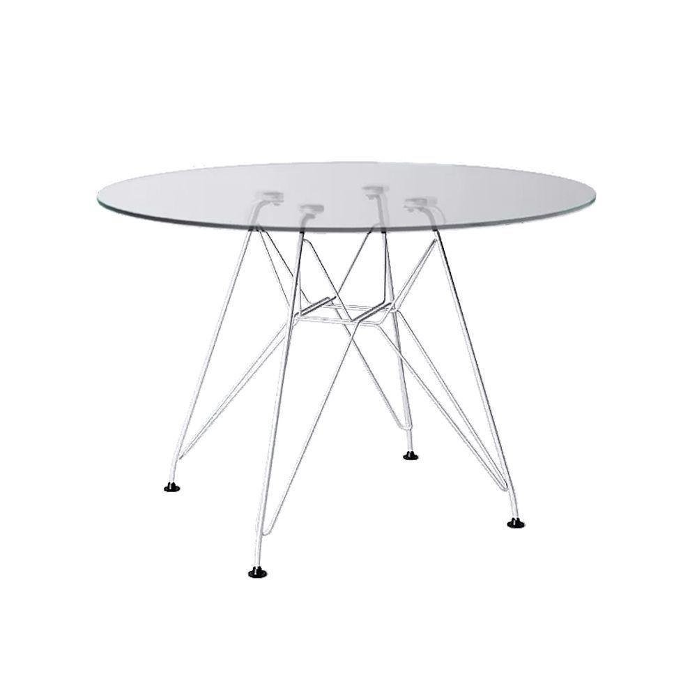 Mesa Jantar De Vidro Redonda 90Cm Com Ferro Branco Cor: Branco - 1