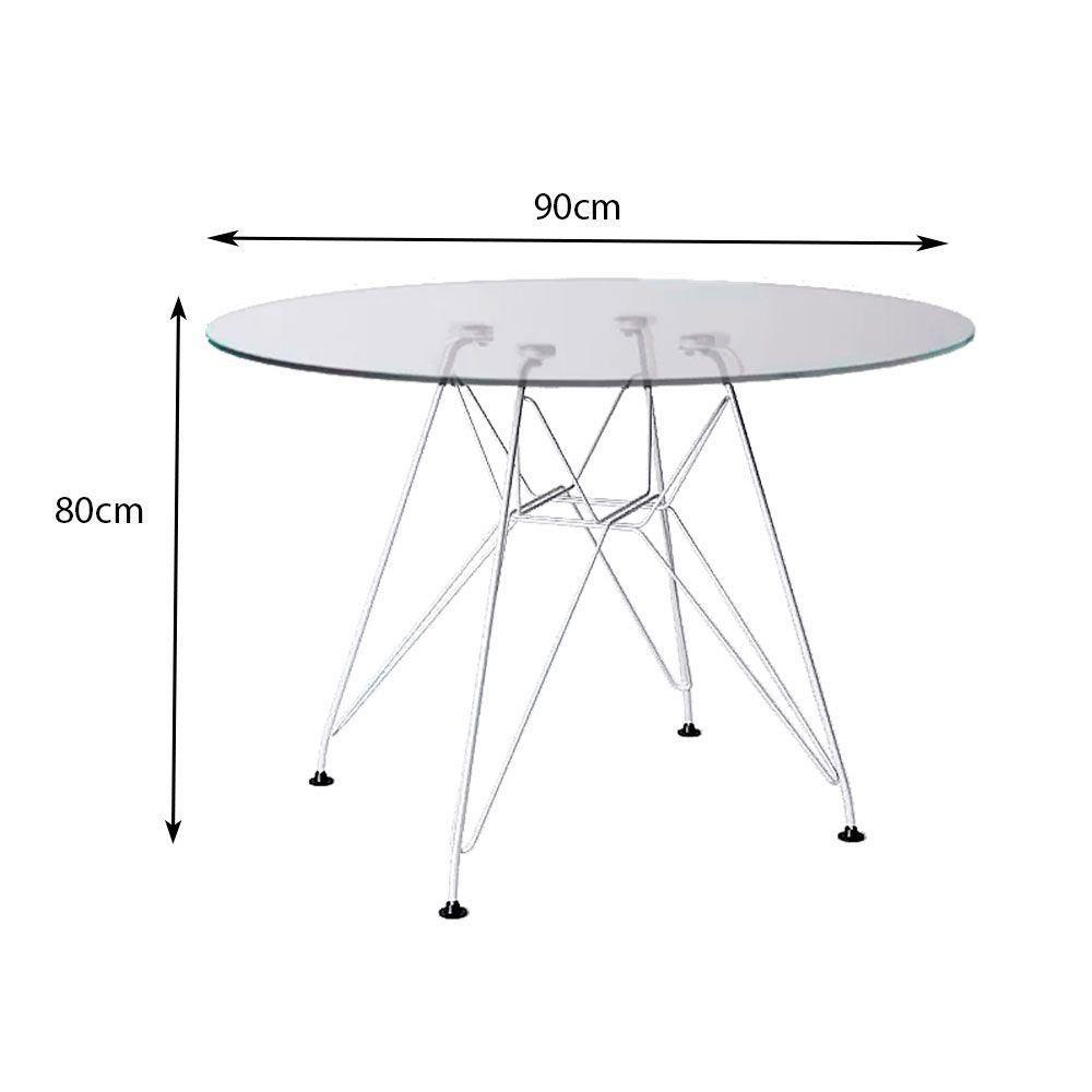 Mesa Jantar De Vidro Redonda 90Cm Com Ferro Branco Cor: Branco - 2
