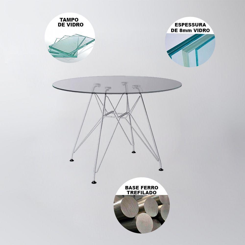 Mesa Jantar De Vidro Redonda 90Cm Com Ferro Branco Cor: Branco - 3