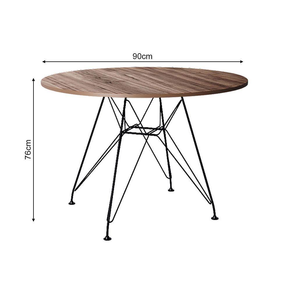 Mesa Eiffel Redonda 90Cm Tampo De Madeira Amendôa Com Base De Ferro Preto - Cor: Marrom - 2