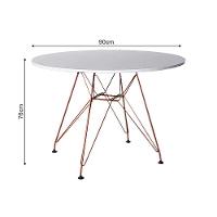 Mesa Eiffel Redonda 90Cm Tampo De Madeira Branco Com Base De Ferro Cobre - Cor: Branco - 2