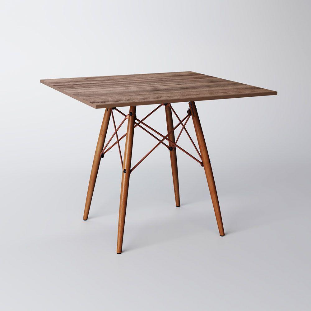 Mesa Eiffel Wood Cobre Tampo De Madeira Quadrada 90 Cm Amêndoa Asturias - Cor: Marrom - 1