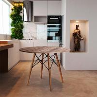 Mesa Redonda De Jantar Eames Eiffel 90cm Amêndoa Base Madeira Maciça - Cor: Marrom - 1