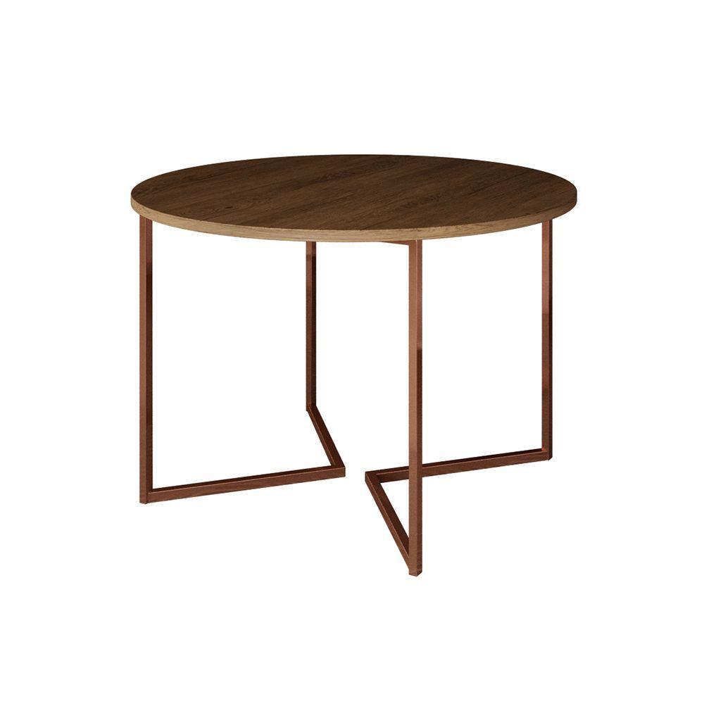 Mesa Jantar Industrial Amêndoa Base Cobre V Tampo 110Cm Redondo Cor: Amendoa - 1