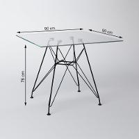 Mesa Eiffel Quadrada 90Cm Tampo De Vidro Com Base De Ferro Preto Cor: Branco - 2