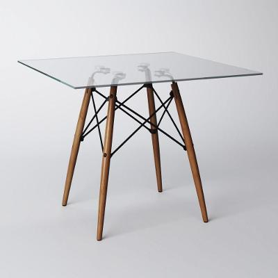 Mesa Eiffel Wood Tampo De Vidro Quadrado 110Cm Branco