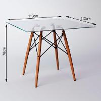 Mesa Eiffel Wood Tampo De Vidro Quadrado 110Cm Branco - 2