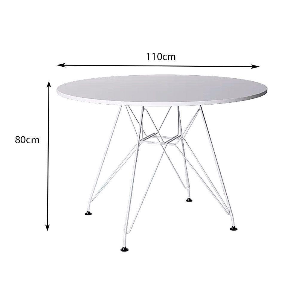 Mesa Eiffel Redonda 110Cm Tampo De Madeira Branco Com Base De Ferro Branco - Cor: Branco - 2
