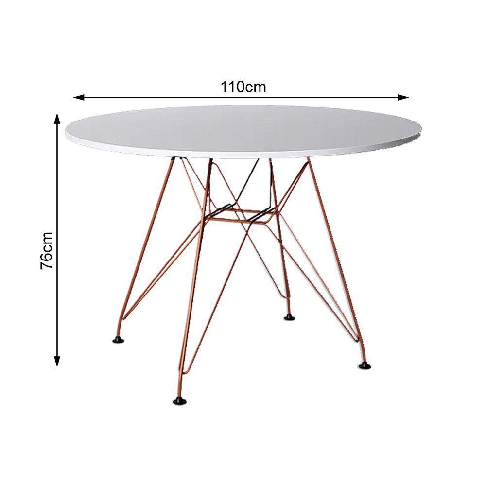 Mesa Eiffel Redonda 110Cm Tampo De Madeira Branco Com Base De Ferro Cobre - Cor: Branco - 2