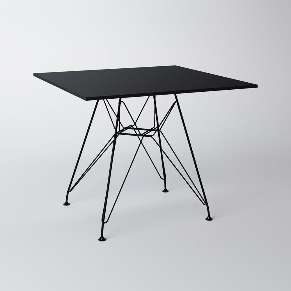Mesa Eiffel Quadrada 90Cm Tampo De Madeira Preto Com Base De Ferro Preto Cor: Preto - 1
