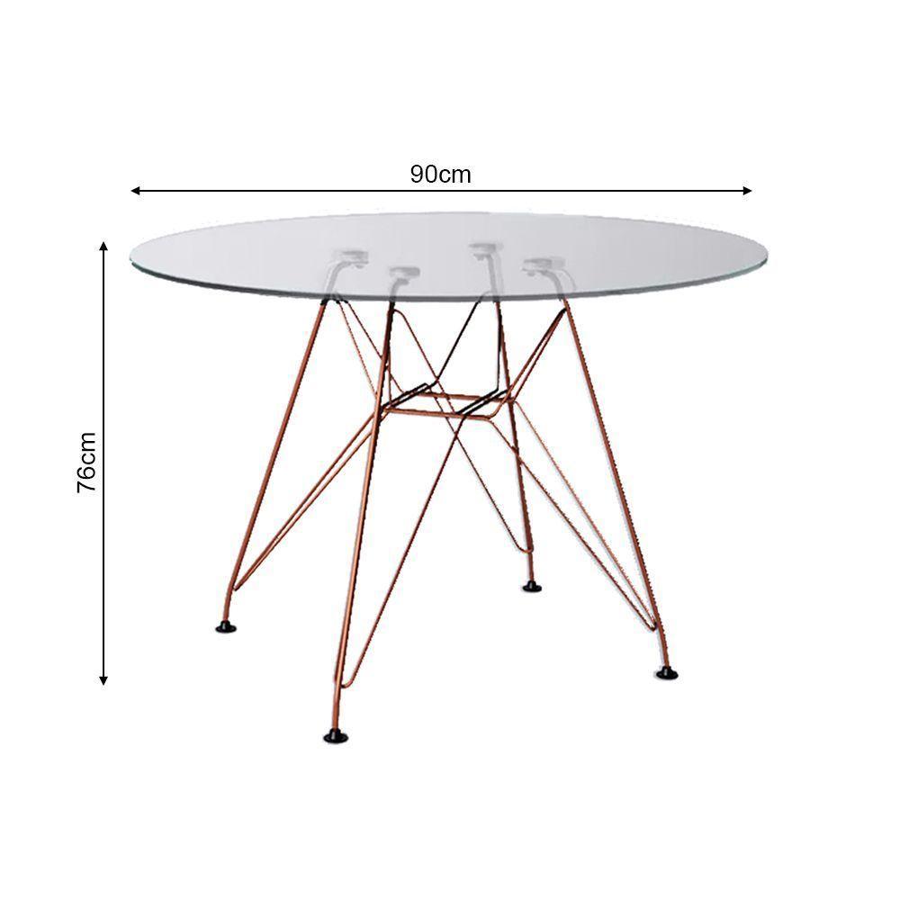 Mesa Eiffel Redonda 90Cm Tampo De Vidro Com Base De Ferro Cobre - Cor: Branco - 2