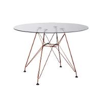 Mesa Eiffel Redonda 90Cm Tampo De Vidro Com Base De Ferro Cobre - Cor: Branco - 1
