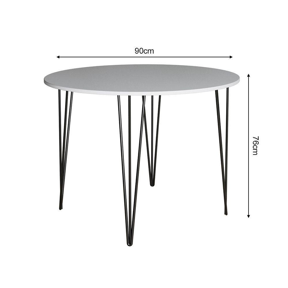 Mesa Jantar Redonda Branca Hairpin 90cm Elen Base Ferro Preto - Cor: Branco - 2