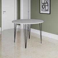 Mesa Jantar Redonda Branca Hairpin 90cm Elen Base Ferro Preto - Cor: Branco - 1
