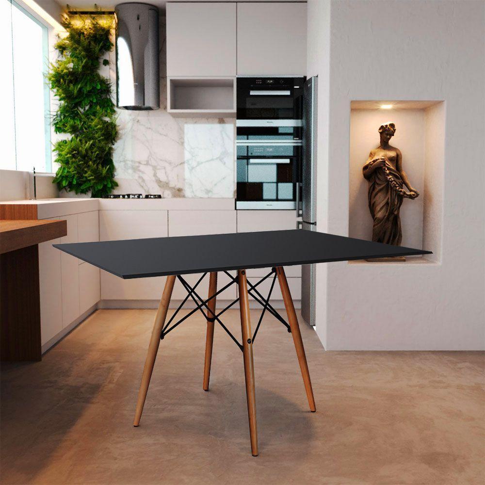 Mesa Eiffel Design Charles Eames Retangular Preta 120x75cm Base Madeira - Cor: Preto - 1