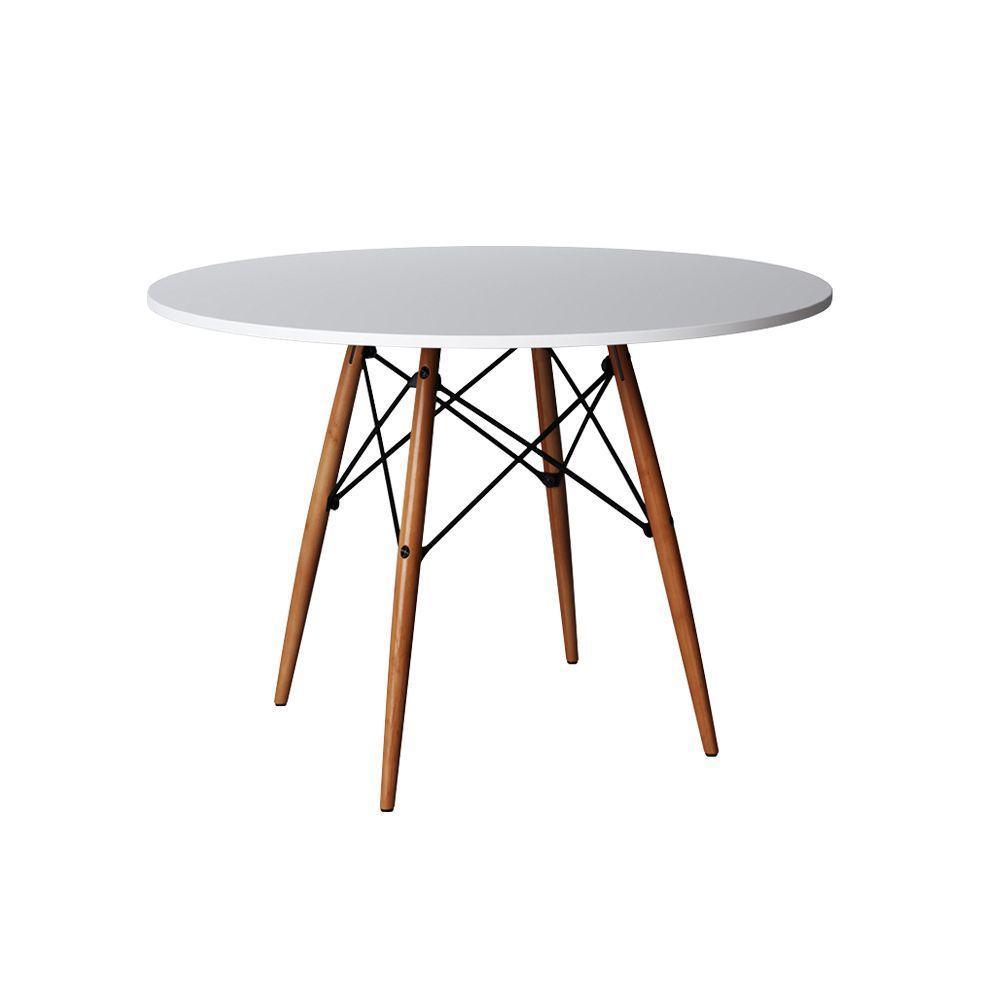 Mesa Redonda De Jantar Eames Eiffel 90cm Branca Base Madeira Maciça - Cor: Branco - 3