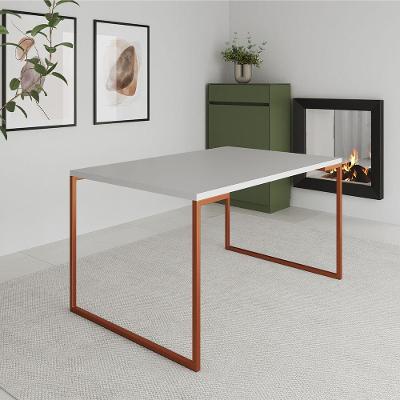 Mesa Madeira Jantar Branca Manchester Base Cobre Branco
