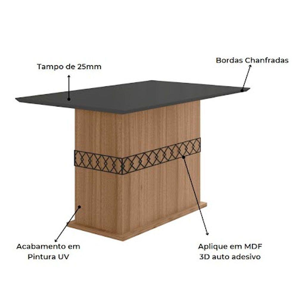Mesa Para Sala De Jantar 136cm Retangular Tampo Chanfrado Agata Poliman Carvalho Com Grafite - 2