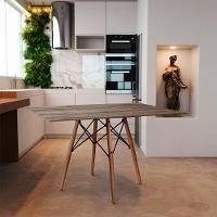 Mesa Eiffel Design Charles Eames Retangular 120x75cm Amêndoa Base Madeira Maciça - Cor: Marrom - 1