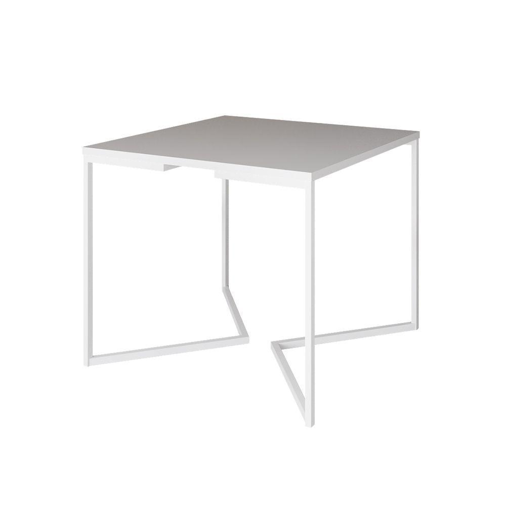 Mesa Jantar Industrial Quadrada Branca 90Cm Base V Ferro Branco Cor: Branco - 1