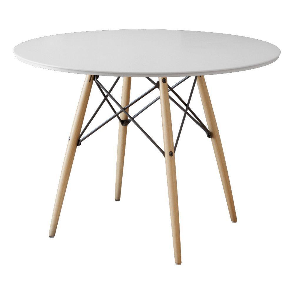 Mesa Dkr Eiffel Redondo Tampo De Madeira 90cm Branco - Cor: Marrom - 1