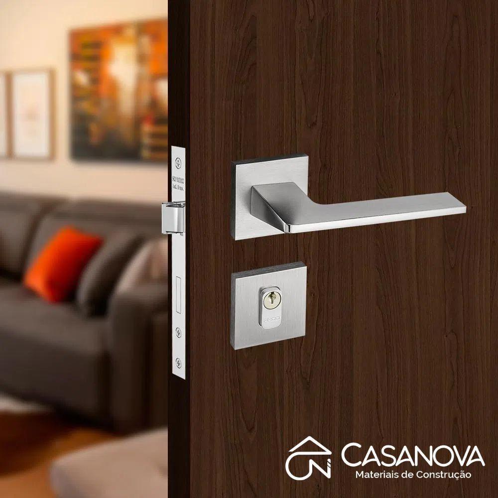 Fechadura Sara Cromado Acetinado Roseta Quadrada 40mm Pado Externa - 5